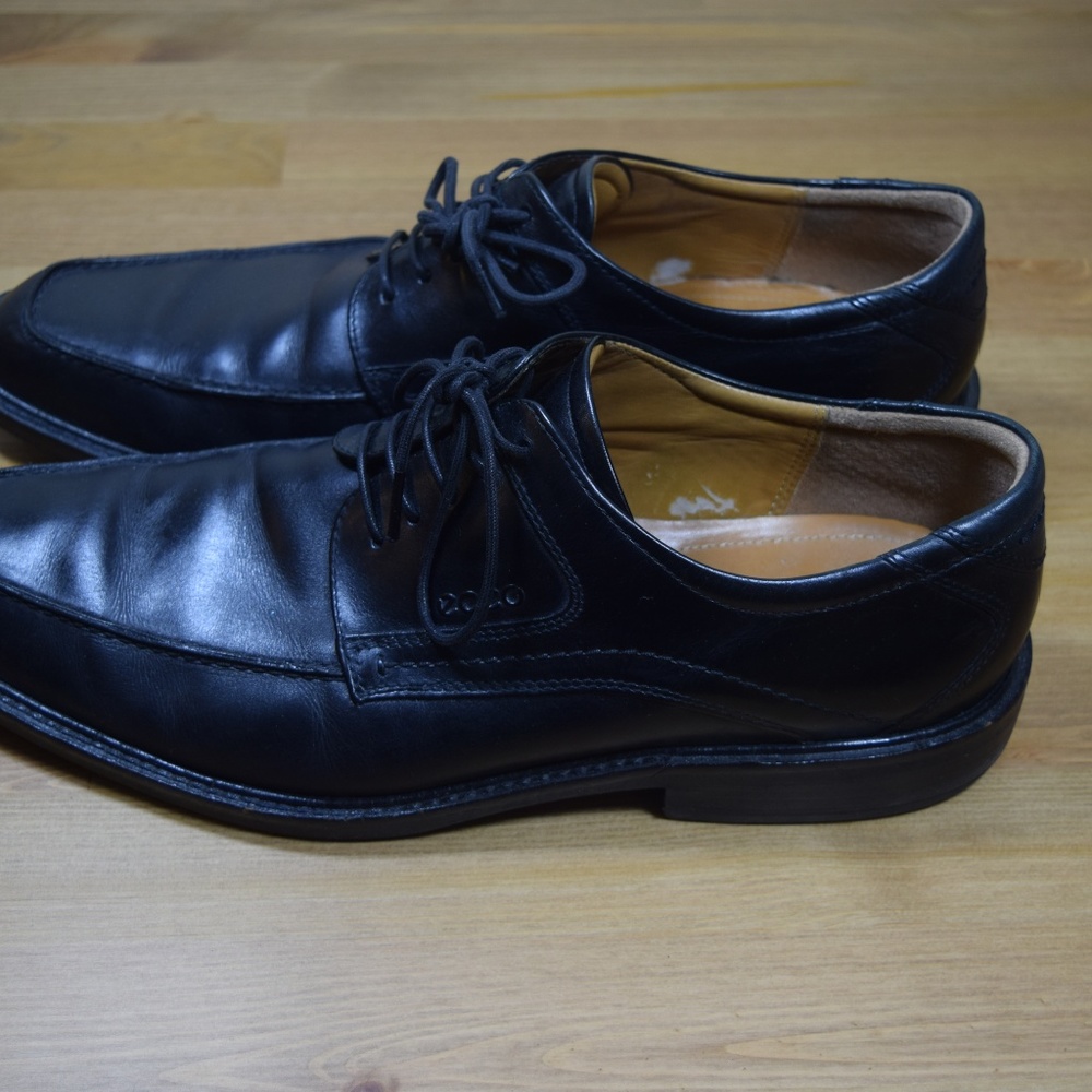 ECCO Men's Black Leather Lace Up Dress Shoes 46 12 - Picture 4 of 8
